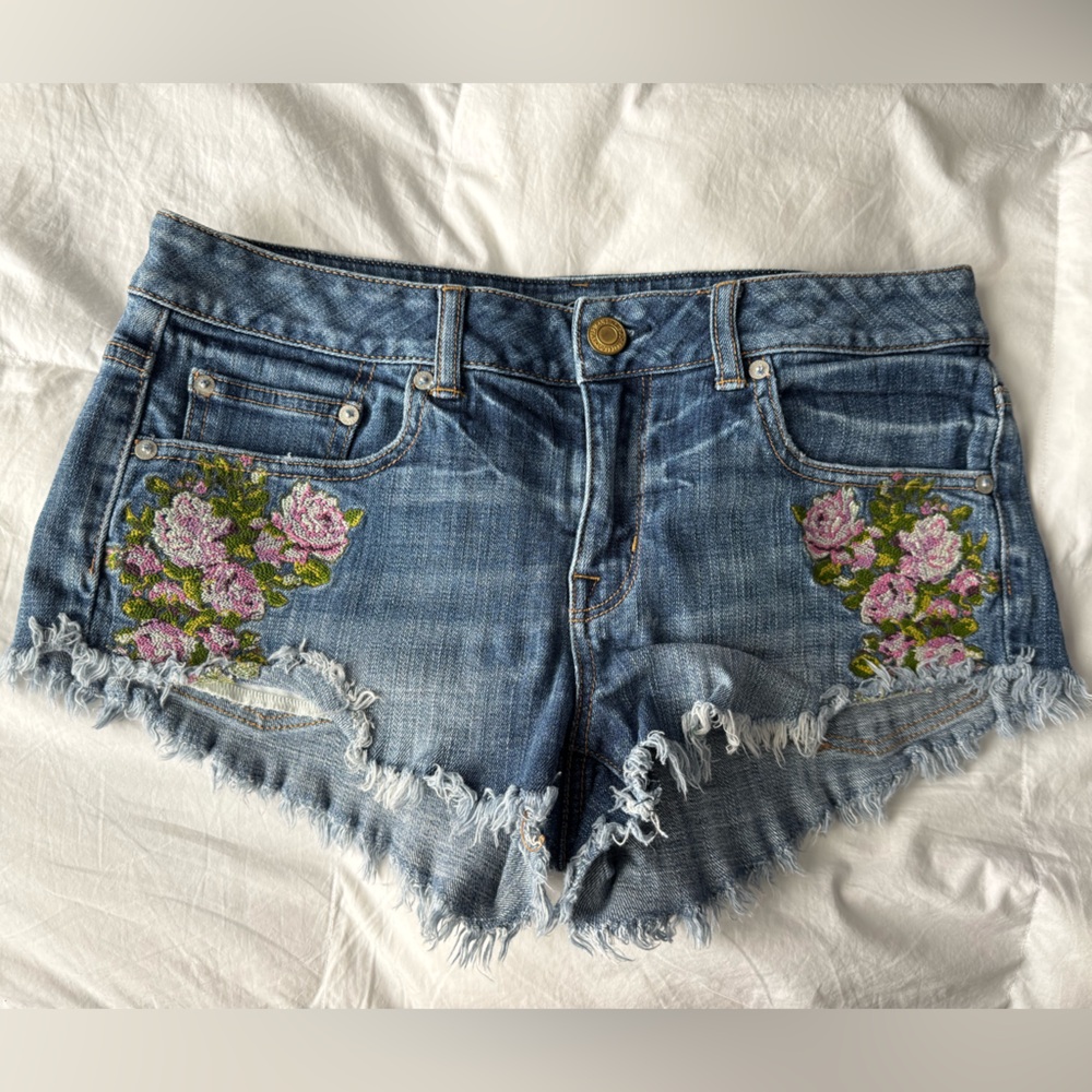 American Eagle Denim shorts with Flowers & Greenery Embroidery